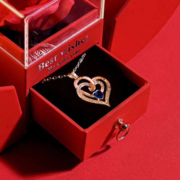 Gift for Women Eternal Rose Gift Box /w Heart Necklace I Love You To The Moon and Back Flower Jewelry Box for Valentine Wedding