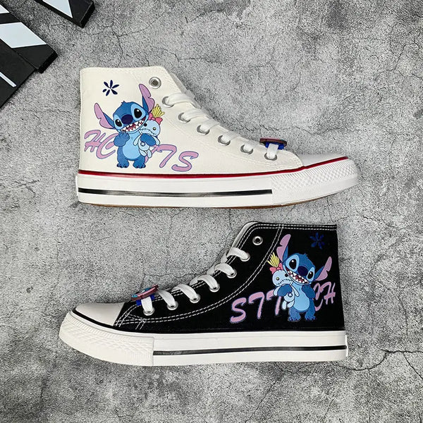 Disney Lilo & Stitch Canvas Shoes Cute Cartoon Little Monster Pattern Shoes Fashion Casual Sports High and Low Canvas Shoes