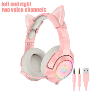 Onikuma K9 Pink Cute Cat Ear Headphone With Mic Gaming Headset And Noise Cancelling With Led Light For Laptop Computer Gamer ZopiStyle