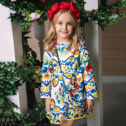 Princess Girls Dress Long Sleeve 2023 Autumn Brand Children Christmas Dress with Bag Printed Kids Dresses for Girls Clothing