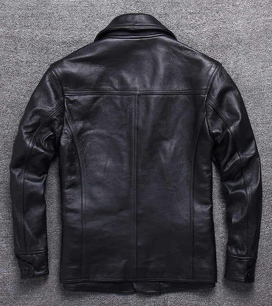 Free shipping.quality men genuine leather wind coat.wholesale classic black plus size cowhide jacket.smart casual leather cloth ZopiStyle