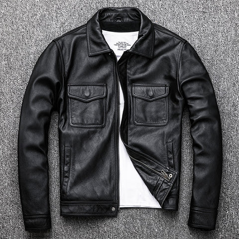 Free Shipping.7XL Genuine Leather jacket.Winter casual black Men cowhide clothes.quality plus size leather coat.натуральная кожа ZopiStyle