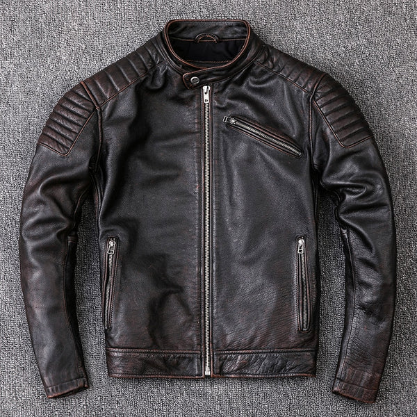 Free shipping,Brand cowhide clothing,men&#39;s genuine leather clothes,vintage motor biker jacket.leather coat,Chaqueta de cuero ZopiStyle