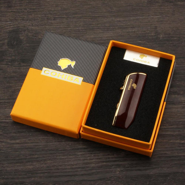 COHIBA 3 Torch Cigar Lighter Metal Snake Mouth Shape Windproof Jet Flame Cigarette Lighters With Cigar Punch Smoking Tool ZopiStyle