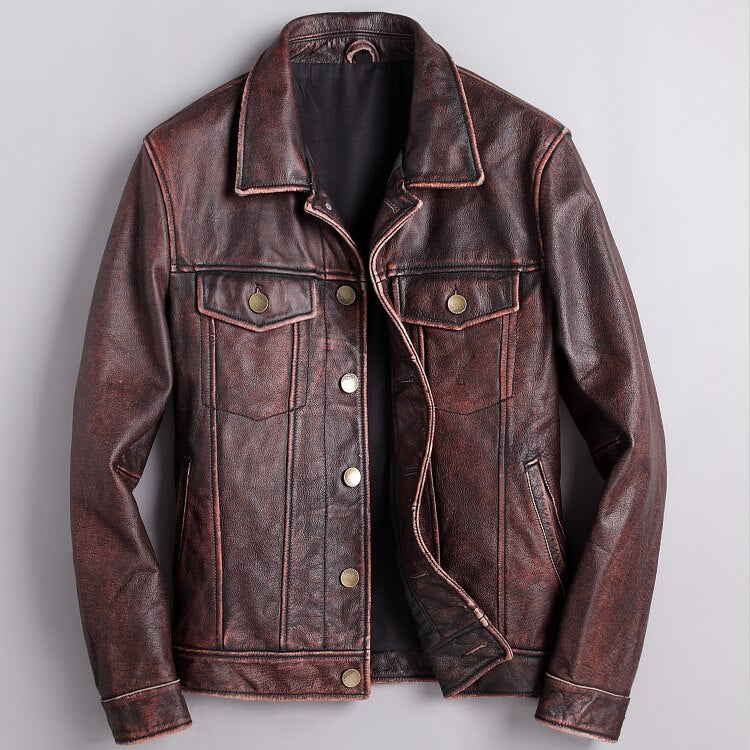 Free shipping.Brand new mens genuine leather jacket.classic vintage style cowhide coat.quality slim cowboy leather clothes ZopiStyle