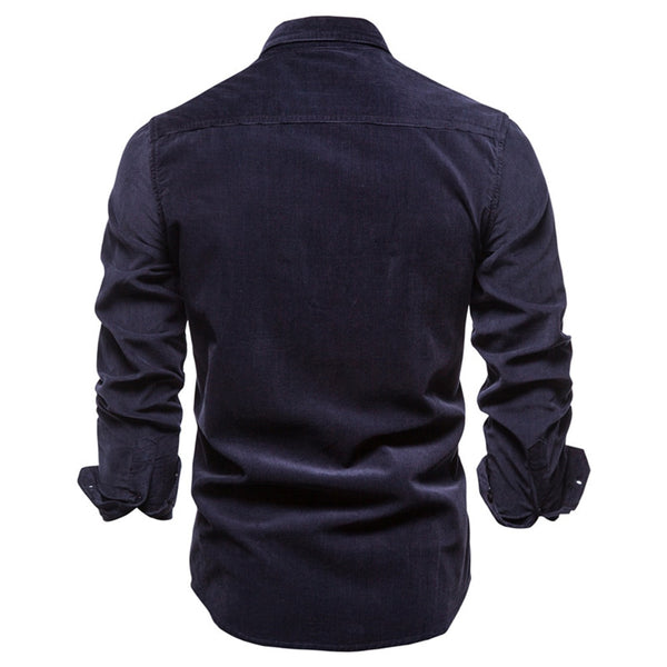2021 New Single Breasted 100% Cotton Men&#39;s Shirt Business Casual Fashion Solid Color Corduroy Men Shirts Autumn Slim Shirt Men ZopiStyle