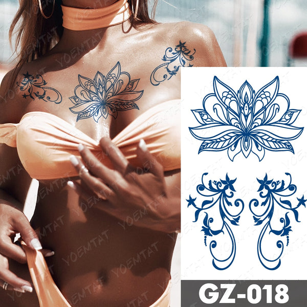 Juice Ink Lasting Waterproof Temporary Tattoo Stickers Flower Chain Butterfly Flash Tatto Women Sexy Waist Body Fake Tattoos Men ZopiStyle