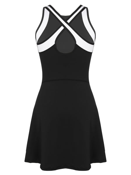 Black Women Tennis Dress Sportswear Quickly Dry Sleeveless Straps Criss-Cross Back Sport Workout Dress Yoga Tennis Golf Dresses ZopiStyle