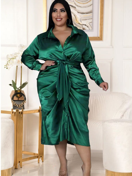 Fashion plus-size women Pleated and strappy shirt dress ZopiStyle