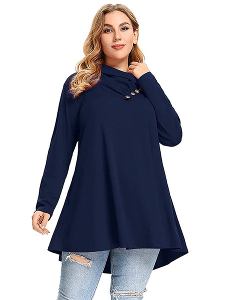 2021 Spring Autumn Long Blouse Plus Size Women Buttons Turtleneck Long Sleeve Solid Casual Blouse Loose Big Size Ladies Tops ZopiStyle
