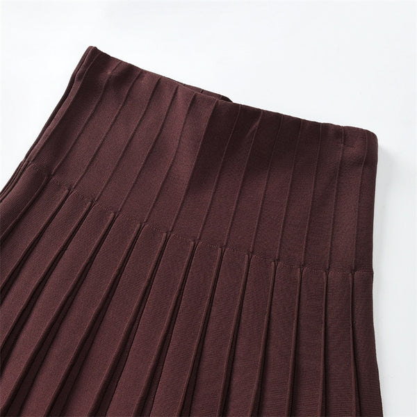 2023 Women Knitted Pleated Skirts Fashion High Waist Knit Dress Solid Color Female Classic Skirt ZopiStyle