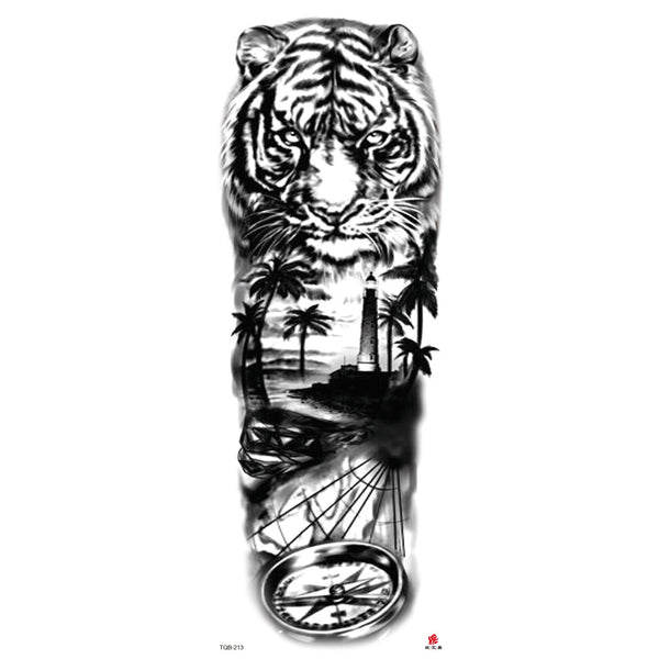 Waterproof Temporary Tattoo Sticker Totem Lion Crown Skull Full Arm Large Size Sleeve Fake Tattoo Flash Tattoo For Men Women ZopiStyle