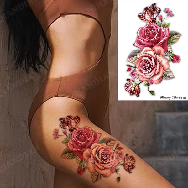 Black Flower Rose Waterproof Temporary Bird Snake Sexy Body Arm Leg Gem Henna Tattoo Fashion Big Fake Sleeve Sticker ZopiStyle