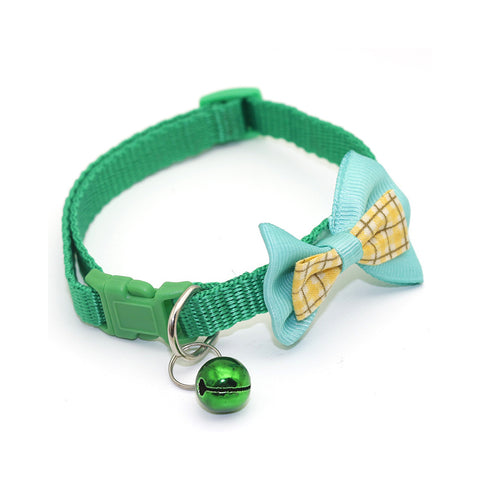 Pet Plaid Bowknot Collar for Cat Dog Adjustable Collar with Bell  Green_1.0 ZopiStyle