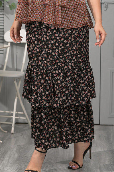 Plus Size Ditsy Floral Layered Maxi Skirt Trendsi