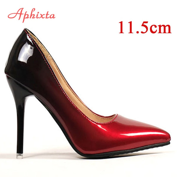 Aphixta Pointed Toe Women Thin Heel Shoes 10cm Heels Pointed Toe Patent Leather Wedding Party Shoes Woman Big Size 48 ZopiStyle