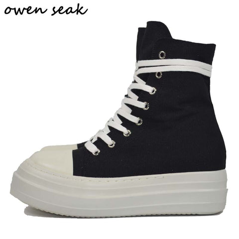 Owen Seak Women Canvas Shoes Luxury Trainers Platform Boots Lace Up Sneakers Casual Height Increasing Zip High-TOP Black Shoes ZopiStyle