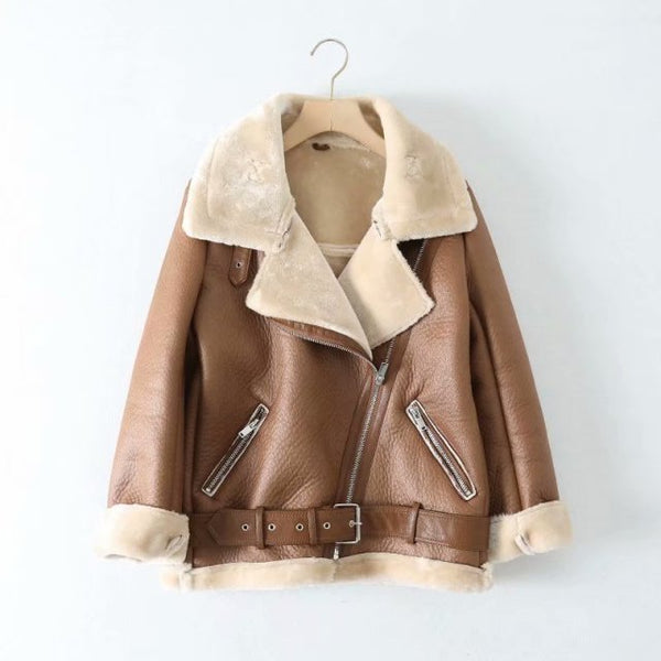 2022 Winter Coats Women Thick Faux Leather Fur Sheepskin Coat Female Fur Leather Jacket Aviator Jacket Casaco Feminino ZopiStyle