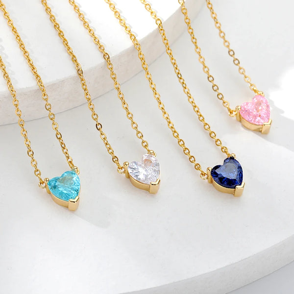 Heart Necklaces For Women Stainless Steel Gold Plated Chain Zircon Heart Pendant Choker Necklace Wedding Boho Jewelry Gift Femme
