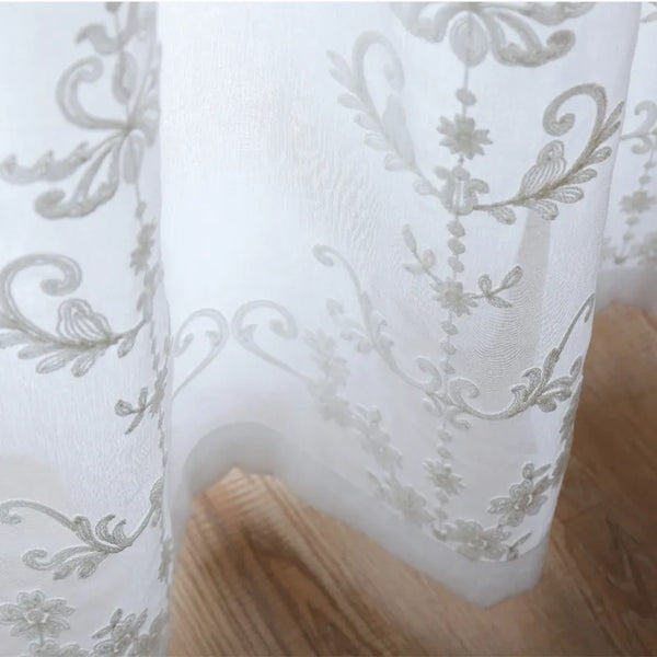 White Embroidered Sheer Tulle Curtain for Living Room the Bedroom Europe Window Screening Organza Gauze Fabric Blinds Drapes