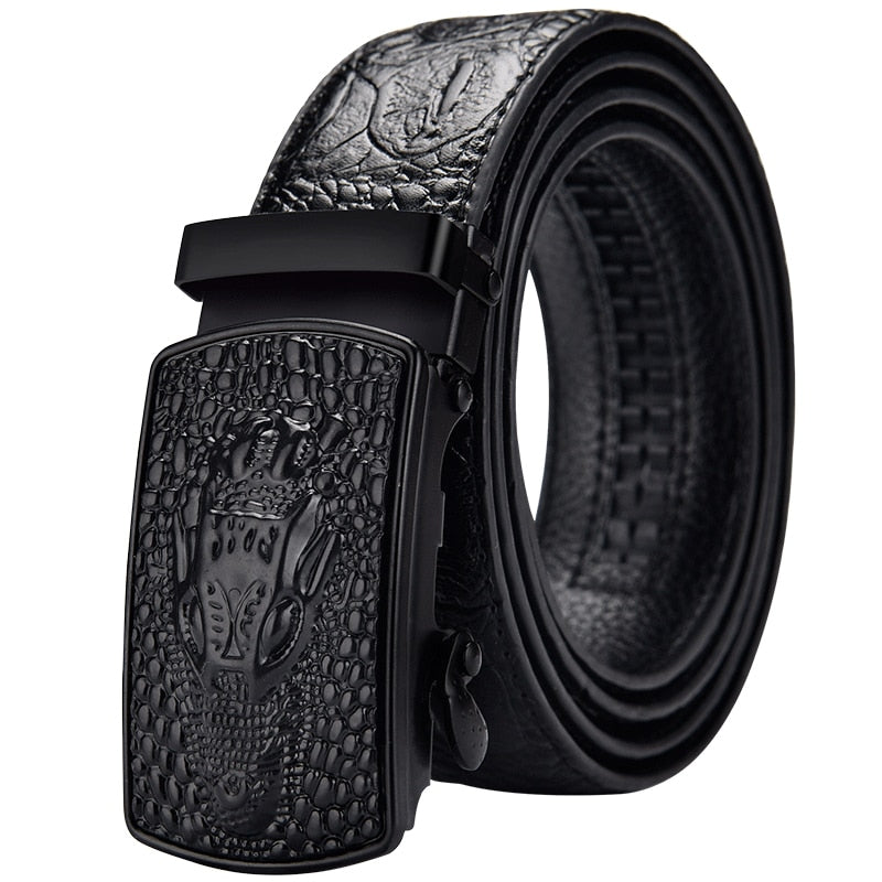 Belt men&#39;s leather automatic buckle business casual High-quality crocodile pattern leather belt with automatic dropshipping