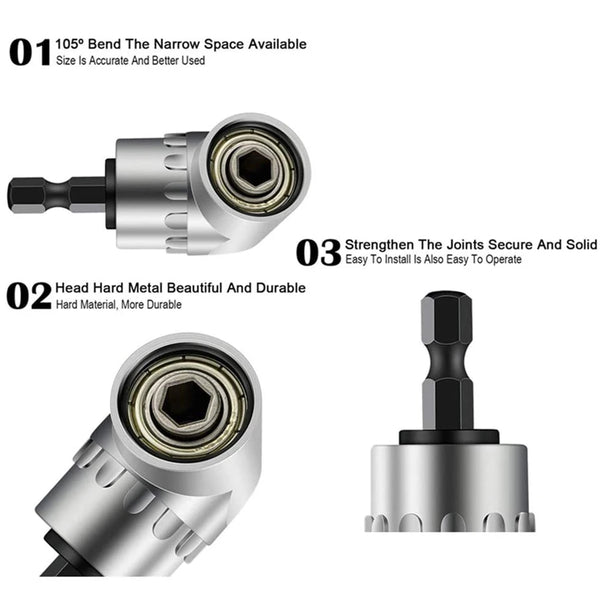 105 Degree Angle Screwdriver Socket Holder Adapter Adjustable Drill Bit 360 Degree Rotation Extension Rod Power Tool Accessories