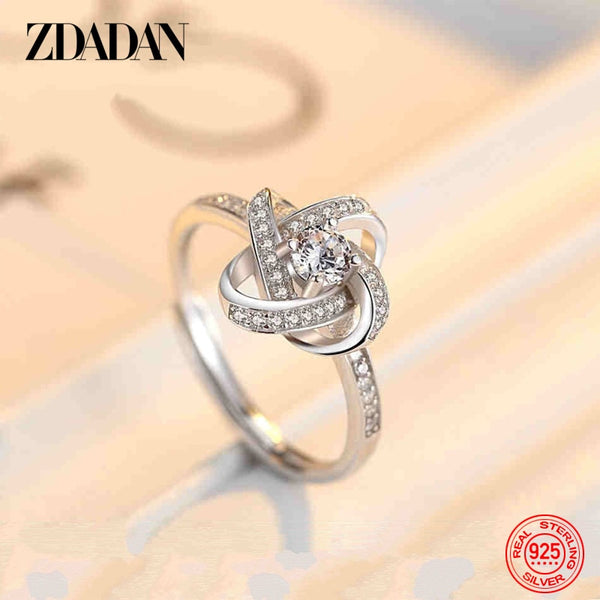 ZDADAN 925 Sterling Silver Geometric Zircon Ring For Women Fashion Wedding Engagement Jewelry Party Gift