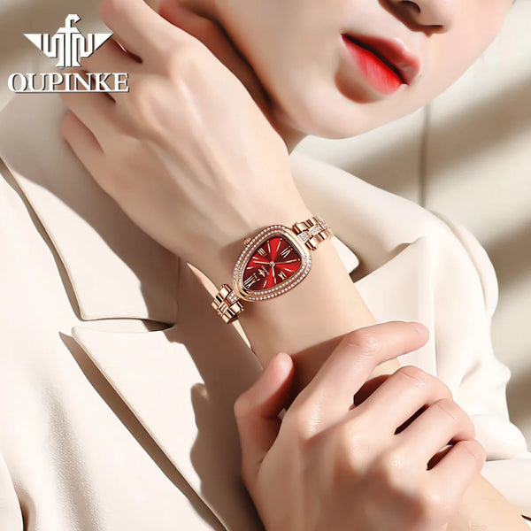 OUPINKE Luxury Women's Watches Waterproof Sapphire Mirror Diamond Dial Swiss Movement Quartz Women Watch Set Bracelet Necklace
