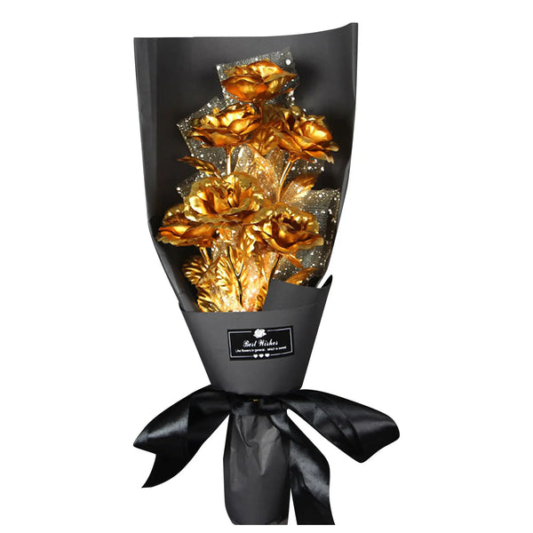 24K Foil Plated Gold Rose Bouquet Proposal Gift Flowers Box Wedding Decor Valentine Day Creative Gift Golden Rose Drop Shipping