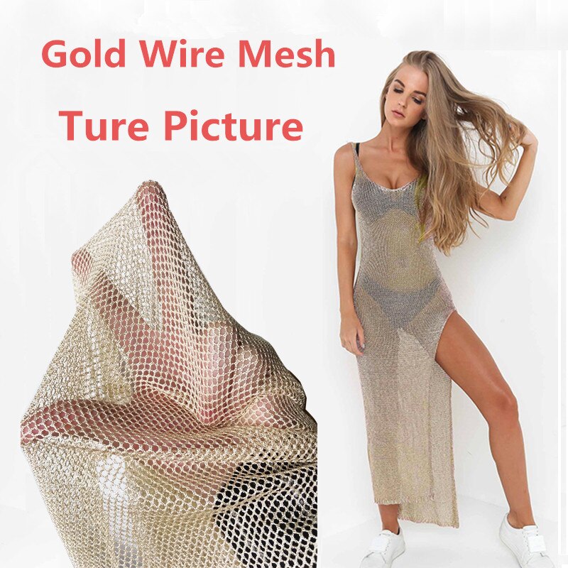 Women Sexy Mesh Beach Dress Sheer Long Cover Up Knitted Glitter Tunic Female Golden Swimsuit Bikini Sarong Swimwear Sling Dress