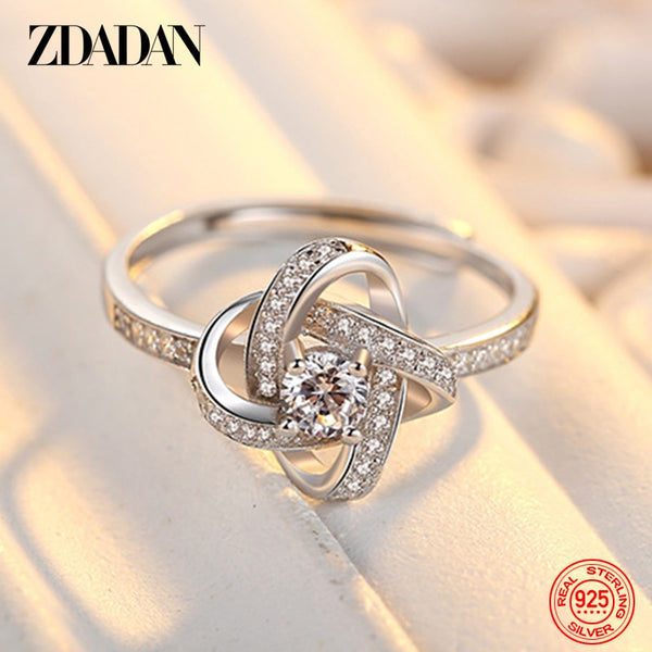 ZDADAN 925 Sterling Silver Geometric Zircon Ring For Women Fashion Wedding Engagement Jewelry Party Gift