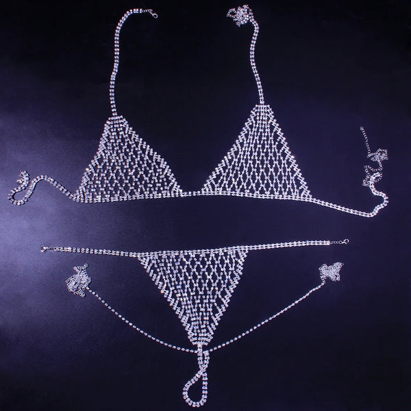 Stonefans Sexy Mesh Crystal Underwear Jewelry for Women Set Panties Bling Rhinestone Bikini Body Chain Harness Belt Party Gift