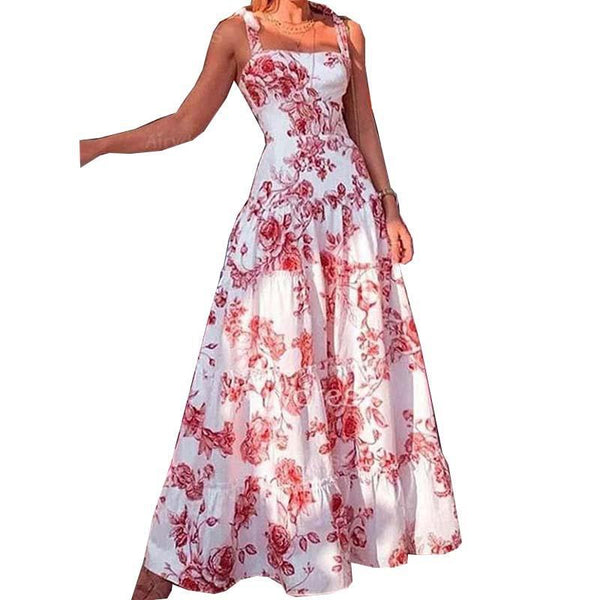 Elegant Women&#39;s Maxi Dresses Flower 2023 Summer Temperament Sexy Lace Up Off Shoulder Waist Dress Female Robe S-XXXL