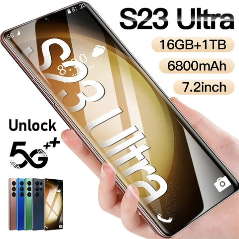 2023 new unlocked s23 ultra phone original 7.2 HD mobile phones android  6800mah mobile phones 16GB+1TB 5g global version phones