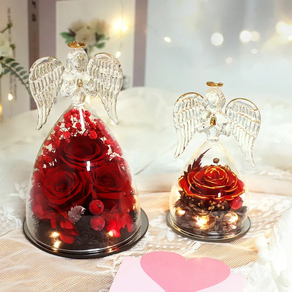 Angel Rose Figurines Gifts Eternal Flowers In Glass Little Angel For Women Angels Figurines Guardian Unique Valentine Day Gift