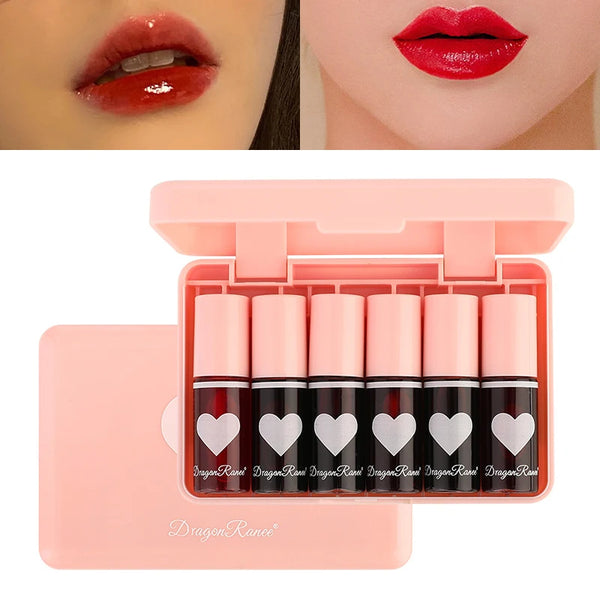6 Pieces Lip Gloss Stain Long Lasting Liquid Lipstick Fashion Makeup Cosmetics Easy Apply Non-Stick Cup Waterproof Lip Gloss Set