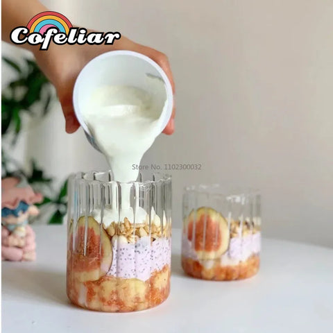 Japanese Style Stripe Drinking Glasses Transparent Coffee Cup Wine glass Water Milk Glasses Drinkware Tea Shot Glass Yogurt Cup