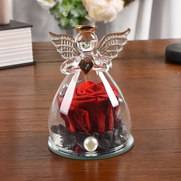 Preserved Flower Rose Gifts in Glass Angel Figurines Angel Rose Gift for Her Birthday Valentine‘s Day Anniversary Wedding Gifts