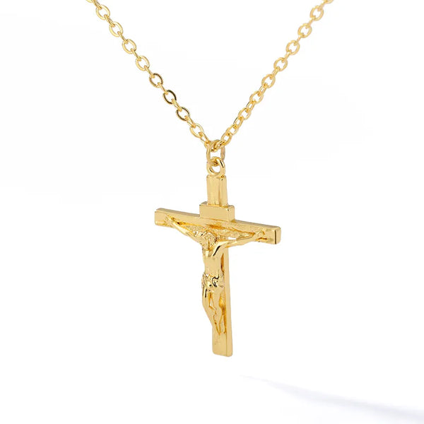Stainless Steel Gold Color Cross Chain Necklace For Women Men HipHop Couple Fashion Jesus Christ Cross Pendant Necklaces Gift
