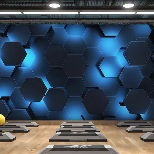 custom papel de parede 3D metal geometric hexagon Front desk wallpaper science technology company embossed KTV mural wall paper