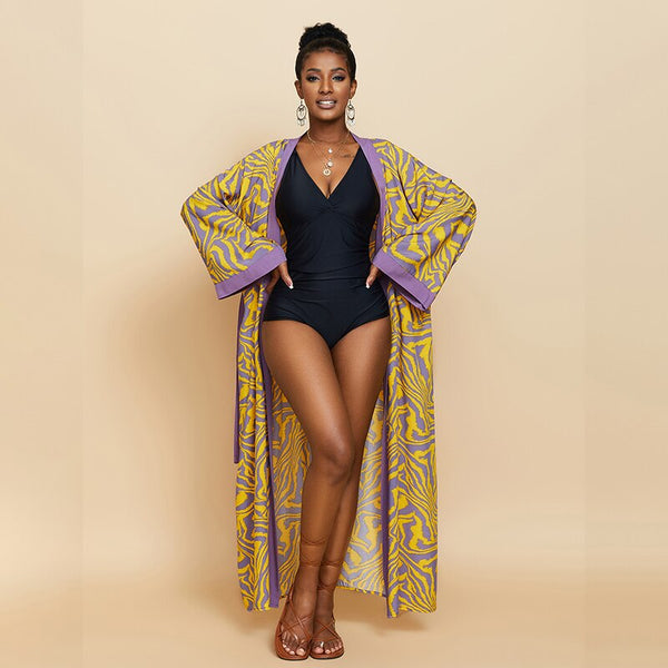 Para Praia Kimono Beach Robe 9 Colors Bikini Cover Ups Beachwear Femme Long Dress Sarong Women Loose Cardigan Swimsuit Covers