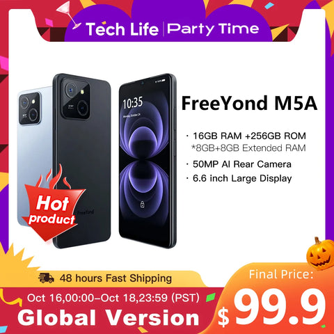 FreeYond M5A Smartphone 256GB ROM 8GB RAM Up to 16GB 50MP 6.6" 90Hz Screen 5000mAh Android 13 Celular