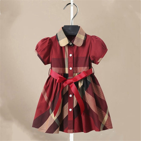 Girl Dress Fashion Plaid Shirt Dress for Girls Single-breasted Kids Party Dress with Sashes Autumn England Clothes for Girls