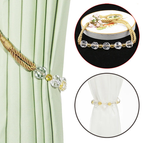 1Pc Curtain Tieback Rope Crystal Beads Decoration Curtains Holders Holdback Acrylic Tie Backs Bead Window Drape Accessories