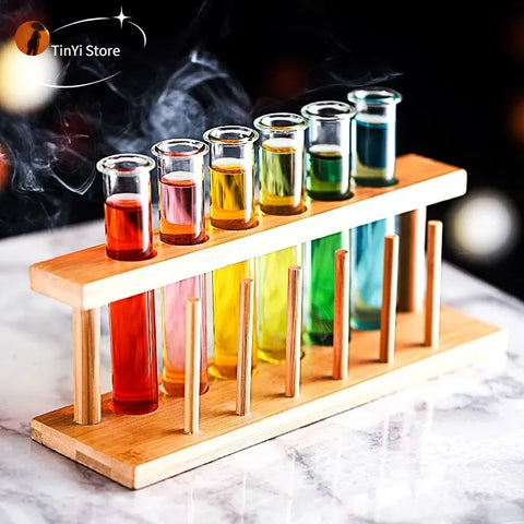 6 Piece Lot Test Tube Cocktail Glass Set With Free Rack Stand Bar KTV Night Club Home Party Shot Glasses Tipsy Holder Wine Cup