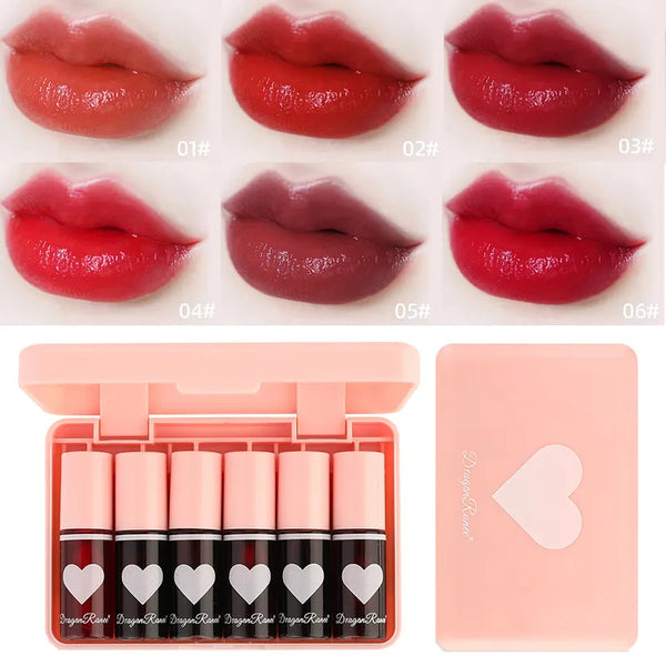 6 Pieces Lip Gloss Stain Long Lasting Liquid Lipstick Fashion Makeup Cosmetics Easy Apply Non-Stick Cup Waterproof Lip Gloss Set