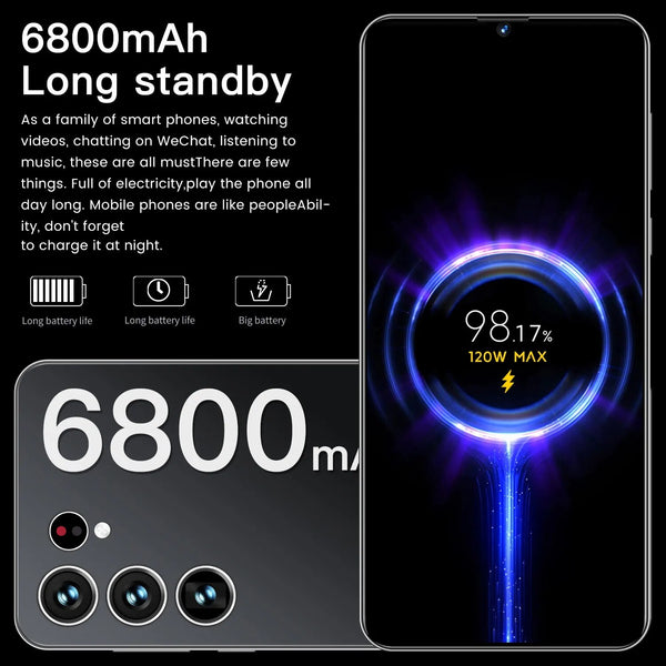 2023 New S23 Ultra Pro Smartphone Android Dual Sim 6800mAh 7.0 HD Screen Cell Phone Unlock Global Version 4G 5G Mobile Phones