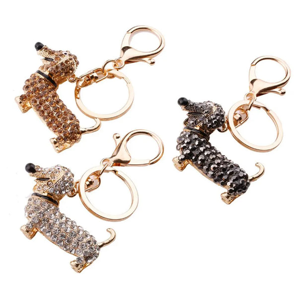 Small Cute Rhinestone Dachshund Dog Design Keychain Bag Car Key Ring Charm Pendant Best Gifts for Purse Christmas Decorations
