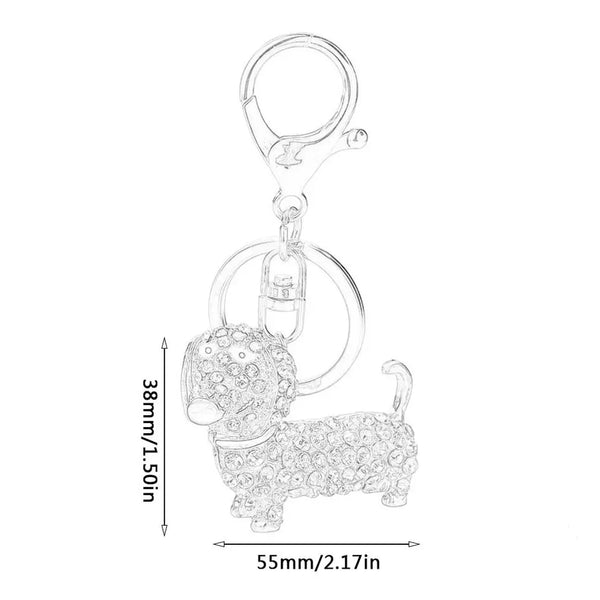 Small Cute Rhinestone Dachshund Dog Design Keychain Bag Car Key Ring Charm Pendant Best Gifts for Purse Christmas Decorations