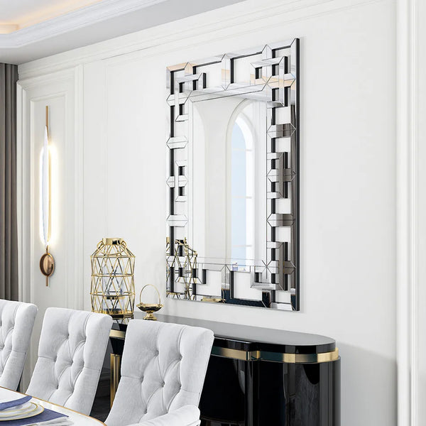 LUVODI Decor Art Wall Mirror Living Room Bathroom Vanity Mirror Silver Polished Hollow-out Accent Mirrors